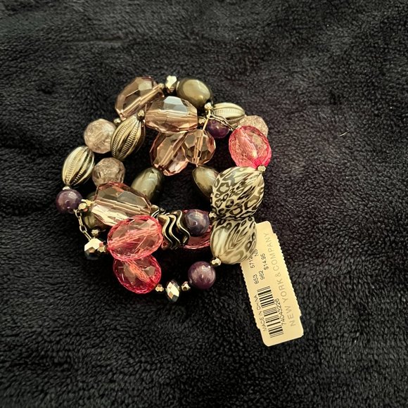 New York & Company - Pink, Gray Animal Print, Silver, Purple Stretch Bracelet - Picture 2 of 3